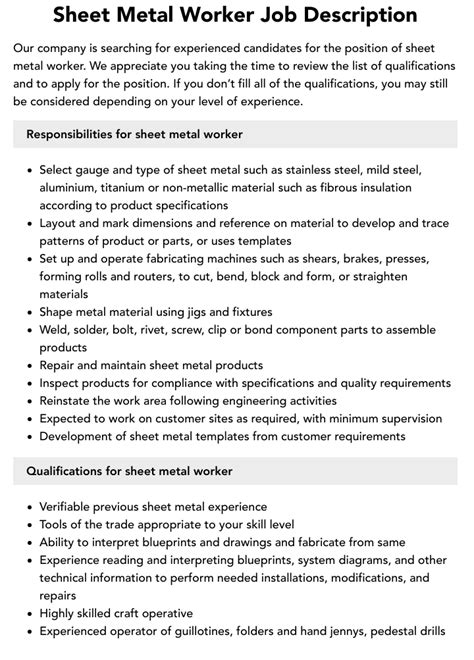 master sheet metal worker|sheet metal worker responsibilities.